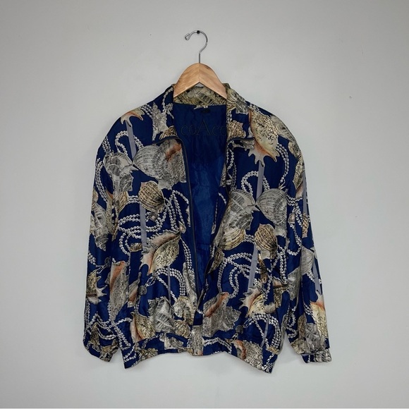 Vintage Silk Jacket Women’s Size Large Lightweight Seashell Pearl Nautical CoAco - Picture 4 of 10